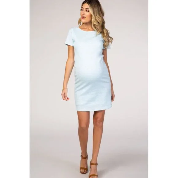 slim fit dress slacks Ribbed Scoop Neck Short Sleeve Fitted Maternity Dress Oatmeal / Large
